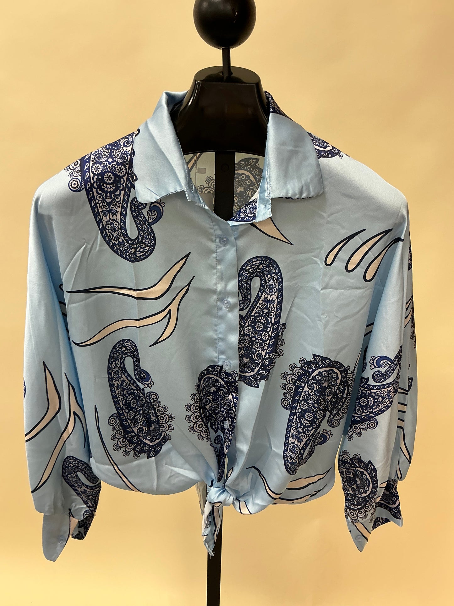 PRINT BUTTON BLOUSE/WASTE TIE (8180