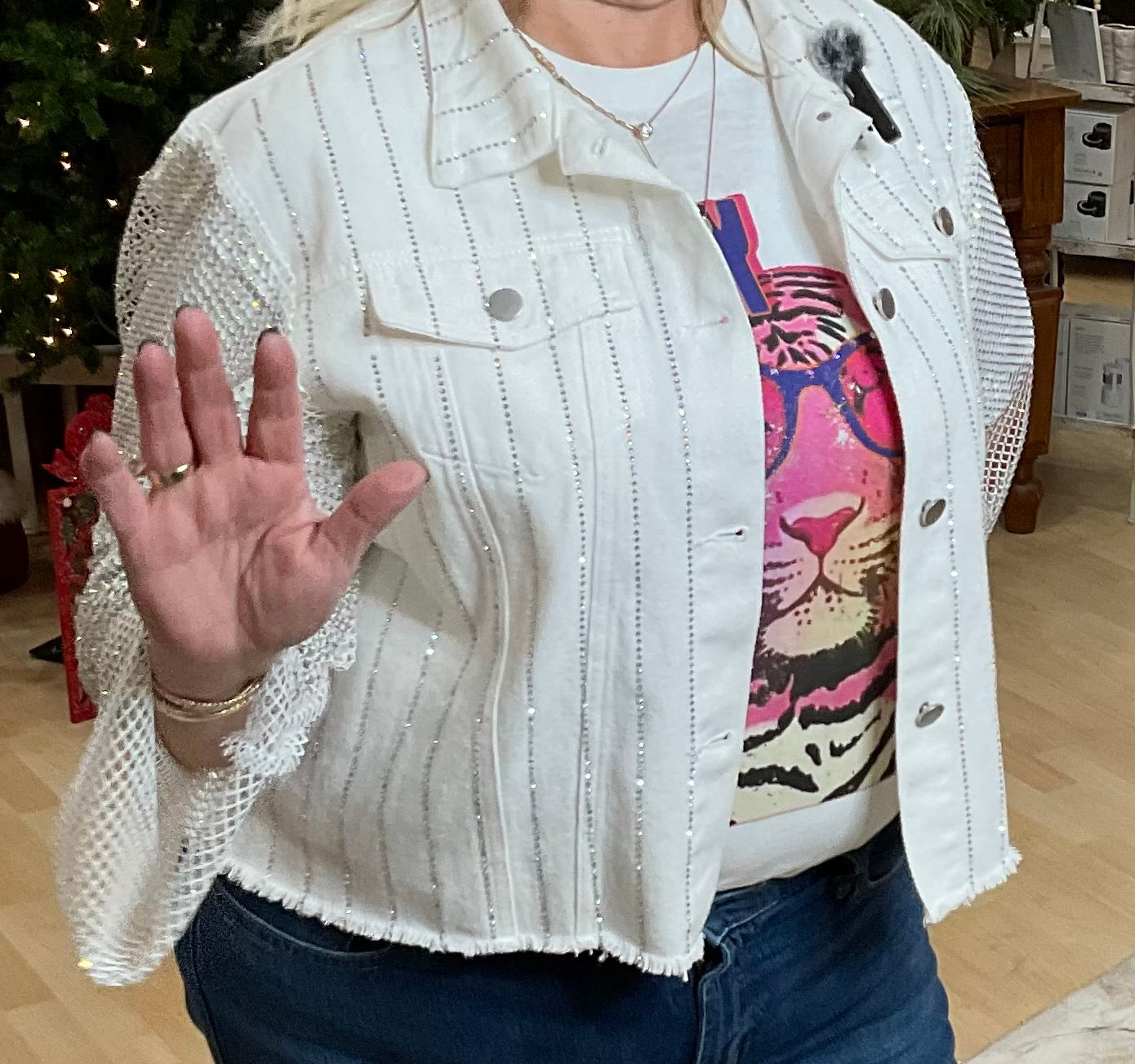 DENIM JKT/MESH STONE SLV(OLS-4777