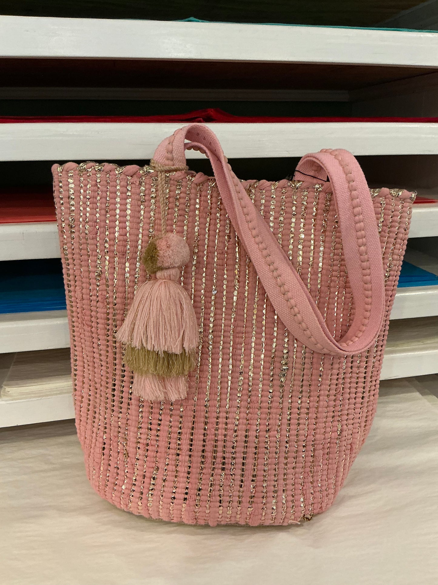 PINK SHELL UPCYCLED HAND WOVEN TOTE