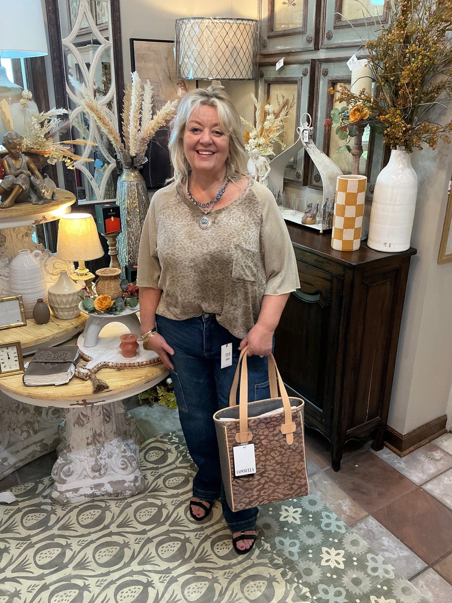 TAN LEOPARD KNIT TOP(SMT2715C