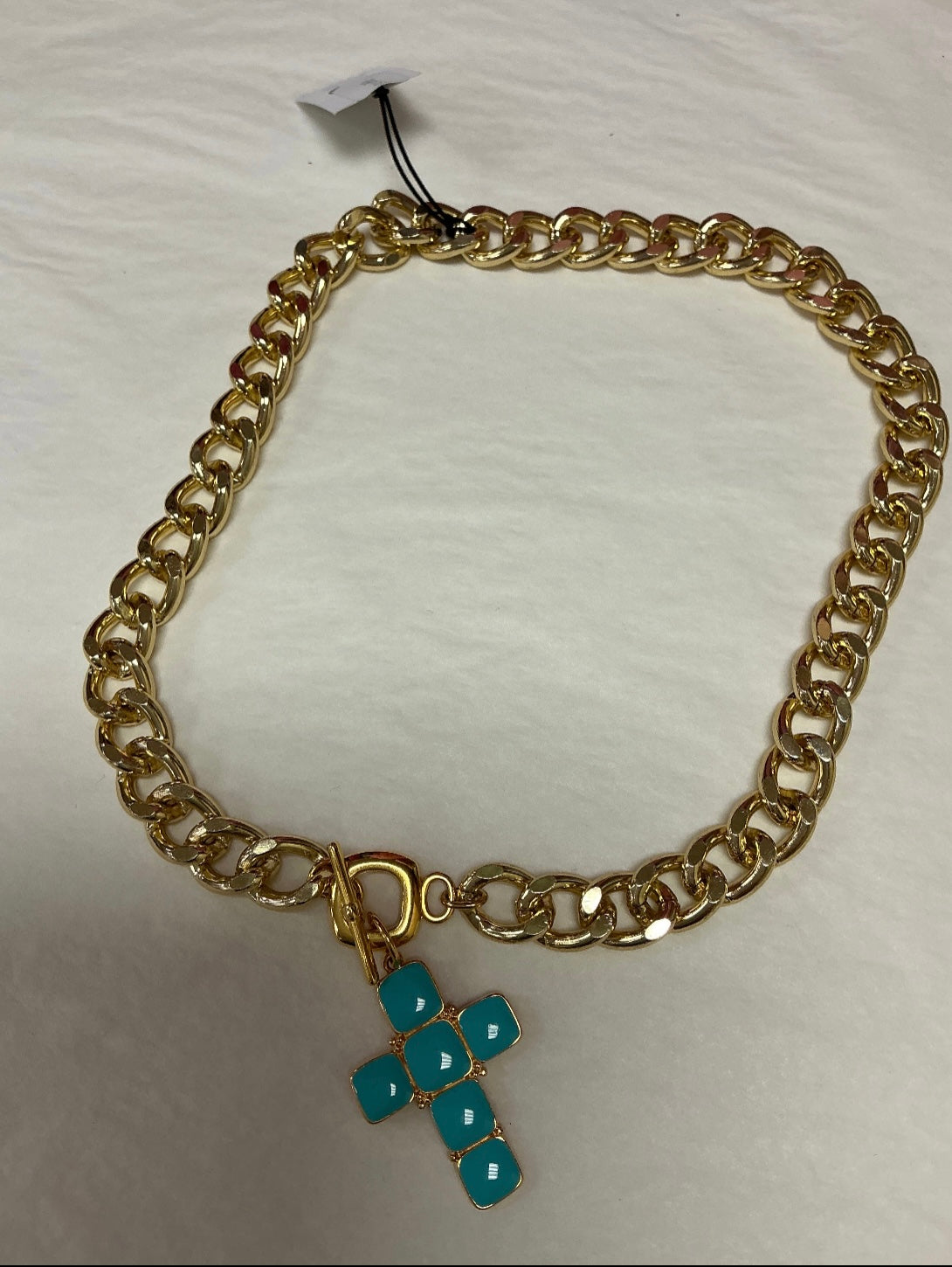 GOLD NECKLACE TURQUOISE CROSS