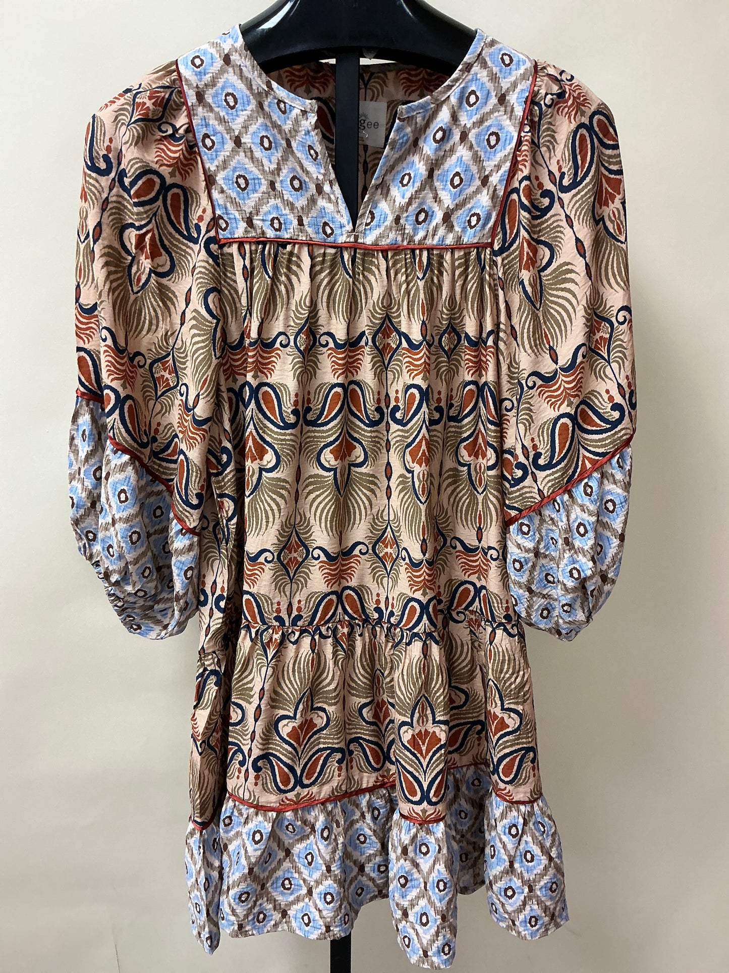 MIXED BEIGE PRINT 3/4 SLV DRESS