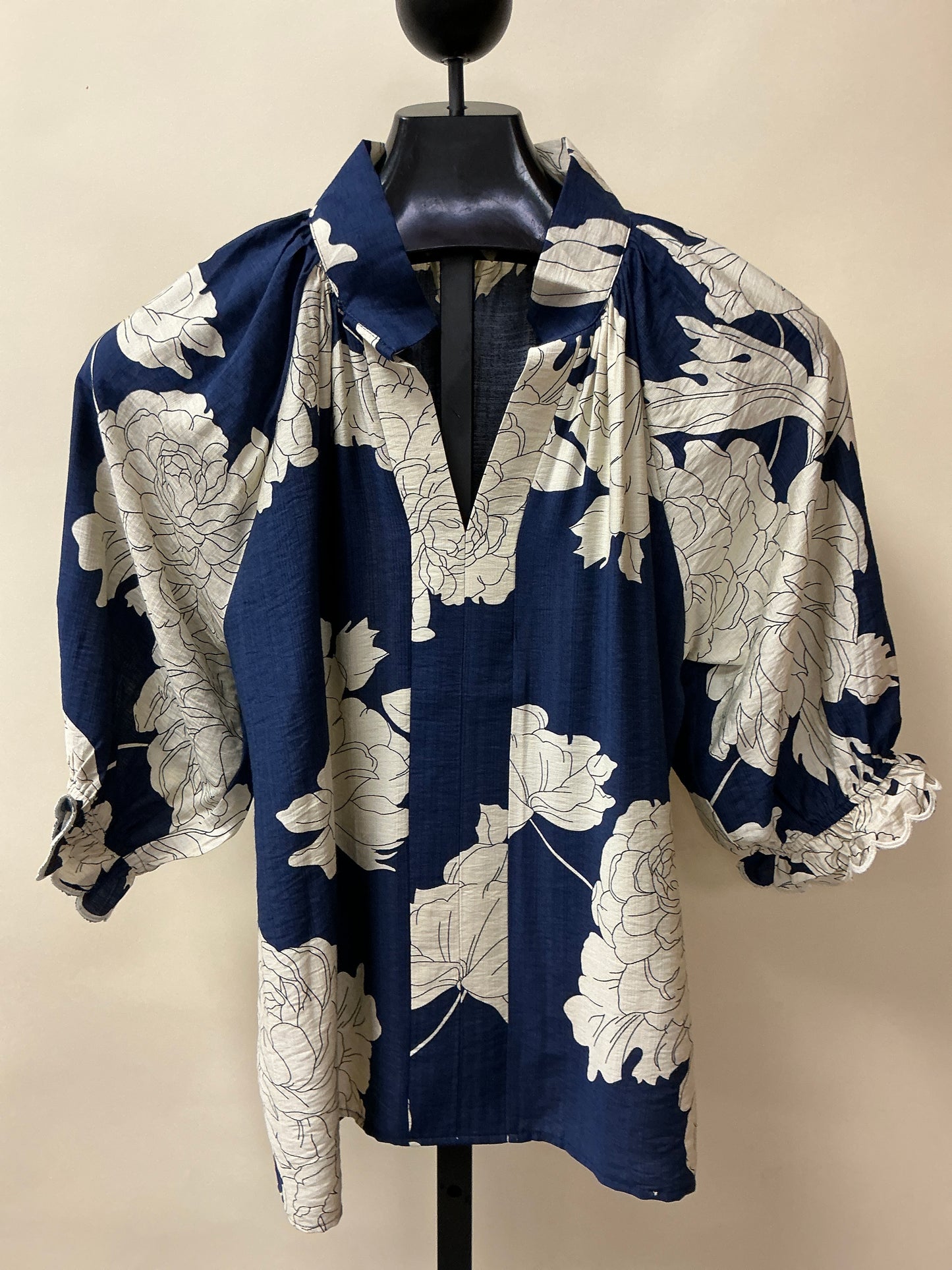NAVY & WHITE BLOUSE 3/4 SLV