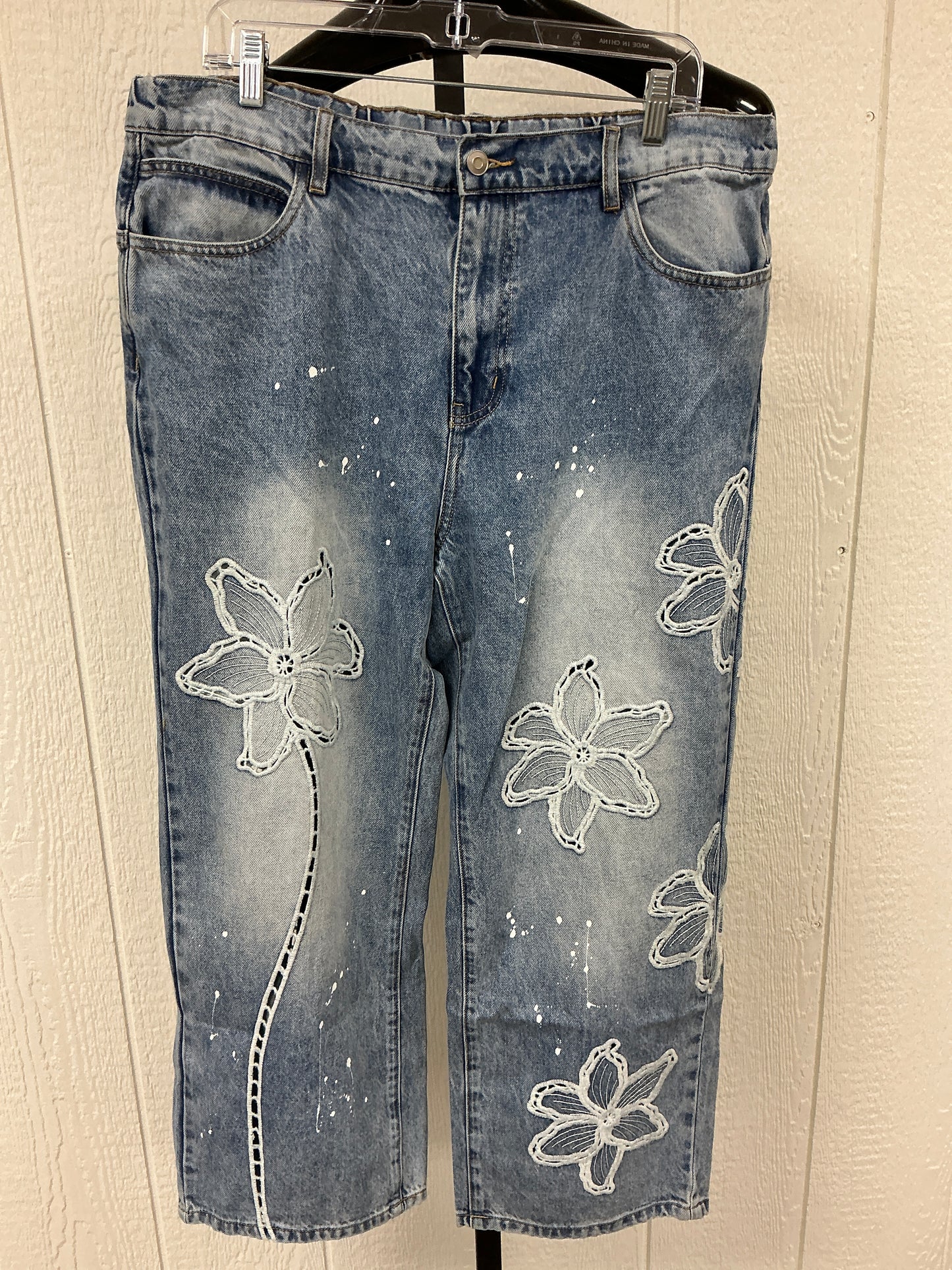 FLORAL EMB STAIGHT JEANS(BP1155