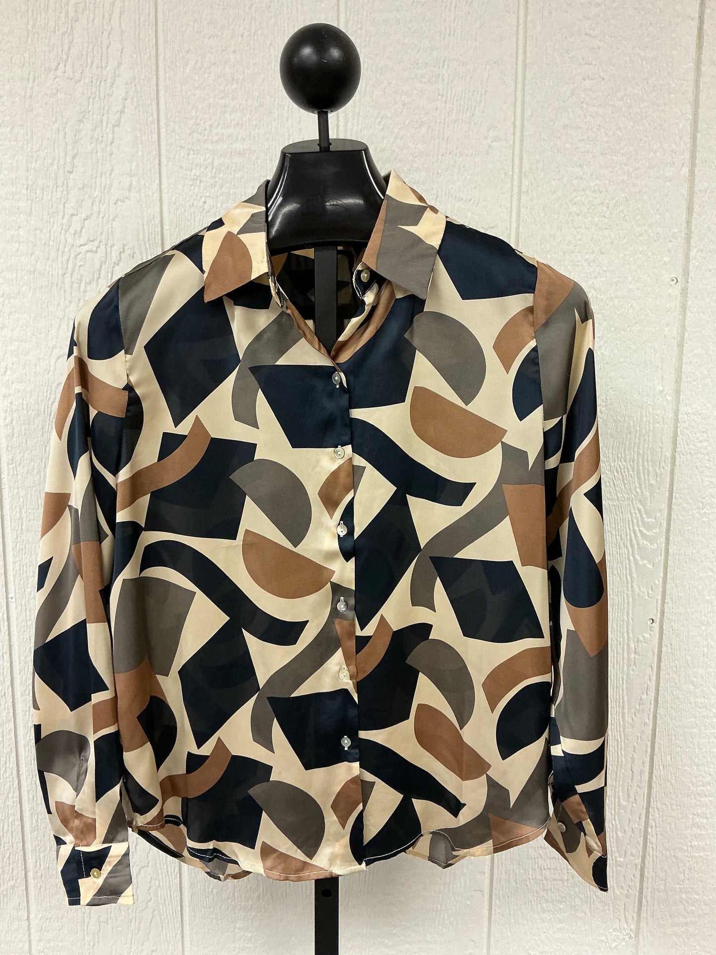 NAVY/TAUPE LONG SLVE BLOUSE