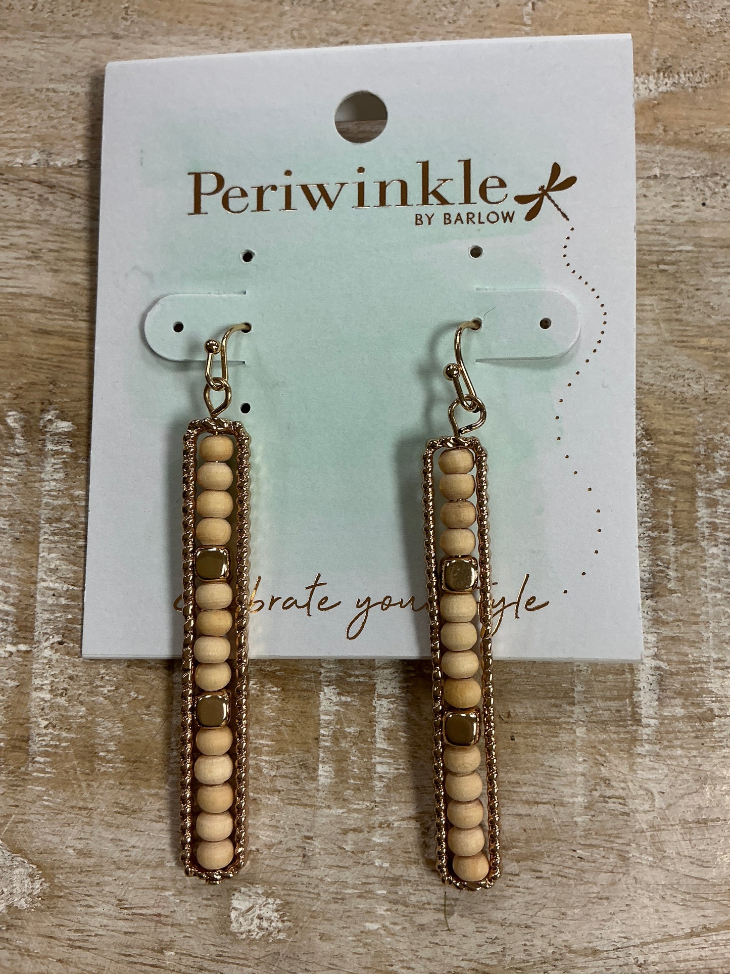 IVORY WOOD GOLD BEAD DROP EARR