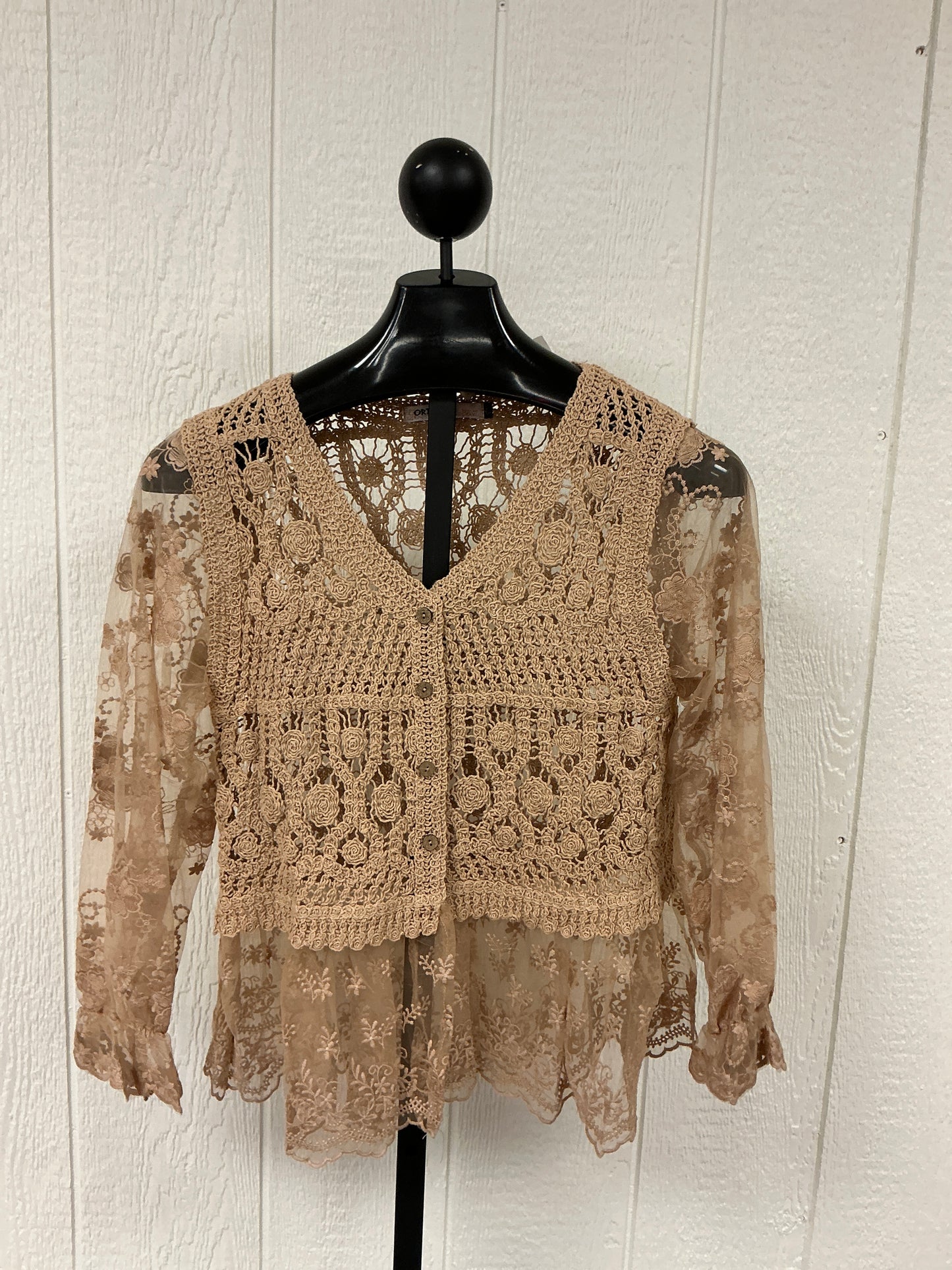 TAUPE CROCKET LACE VEST(OLS-4942