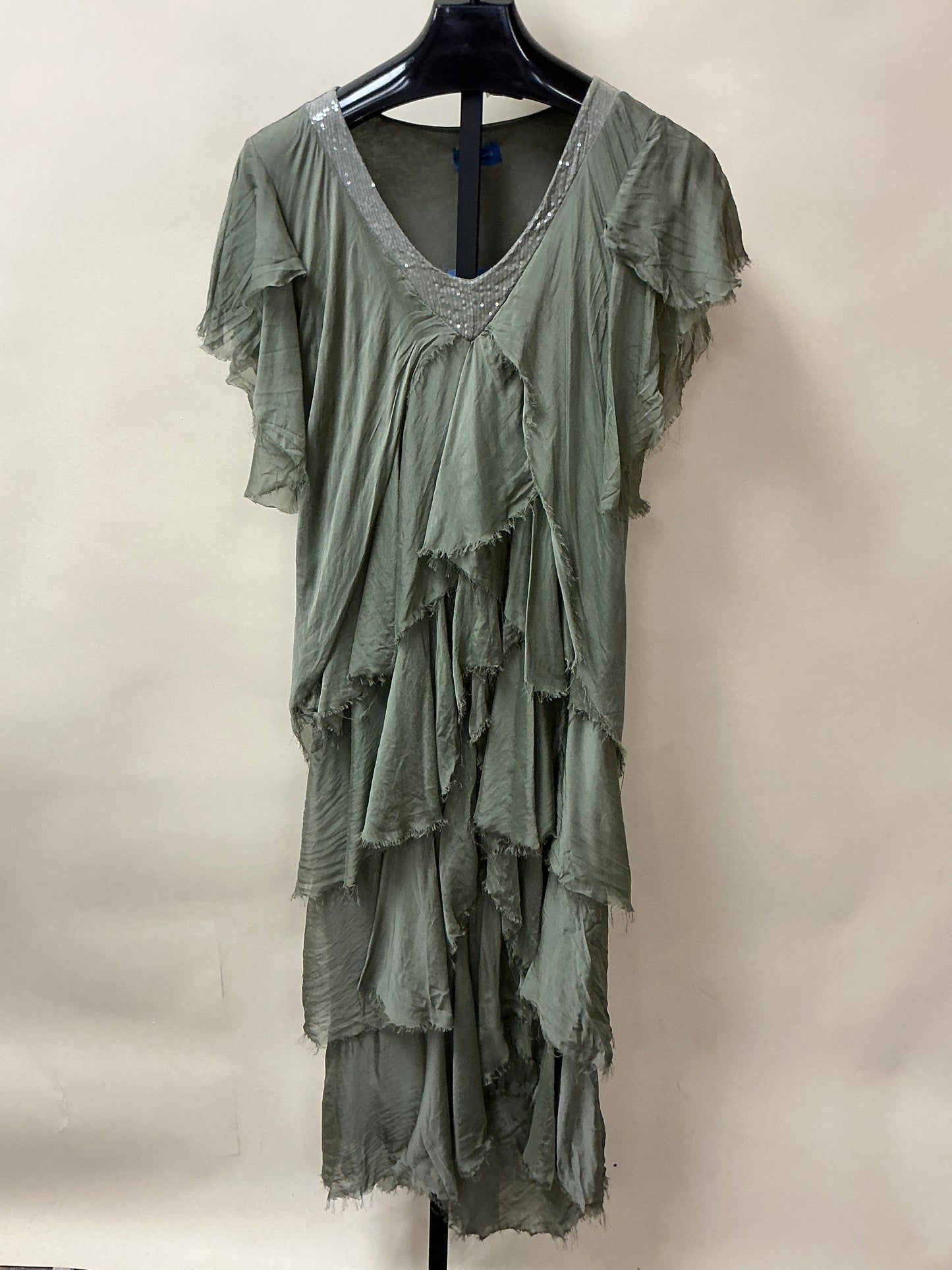 RUFFLED SILK SEQUIN DRESS