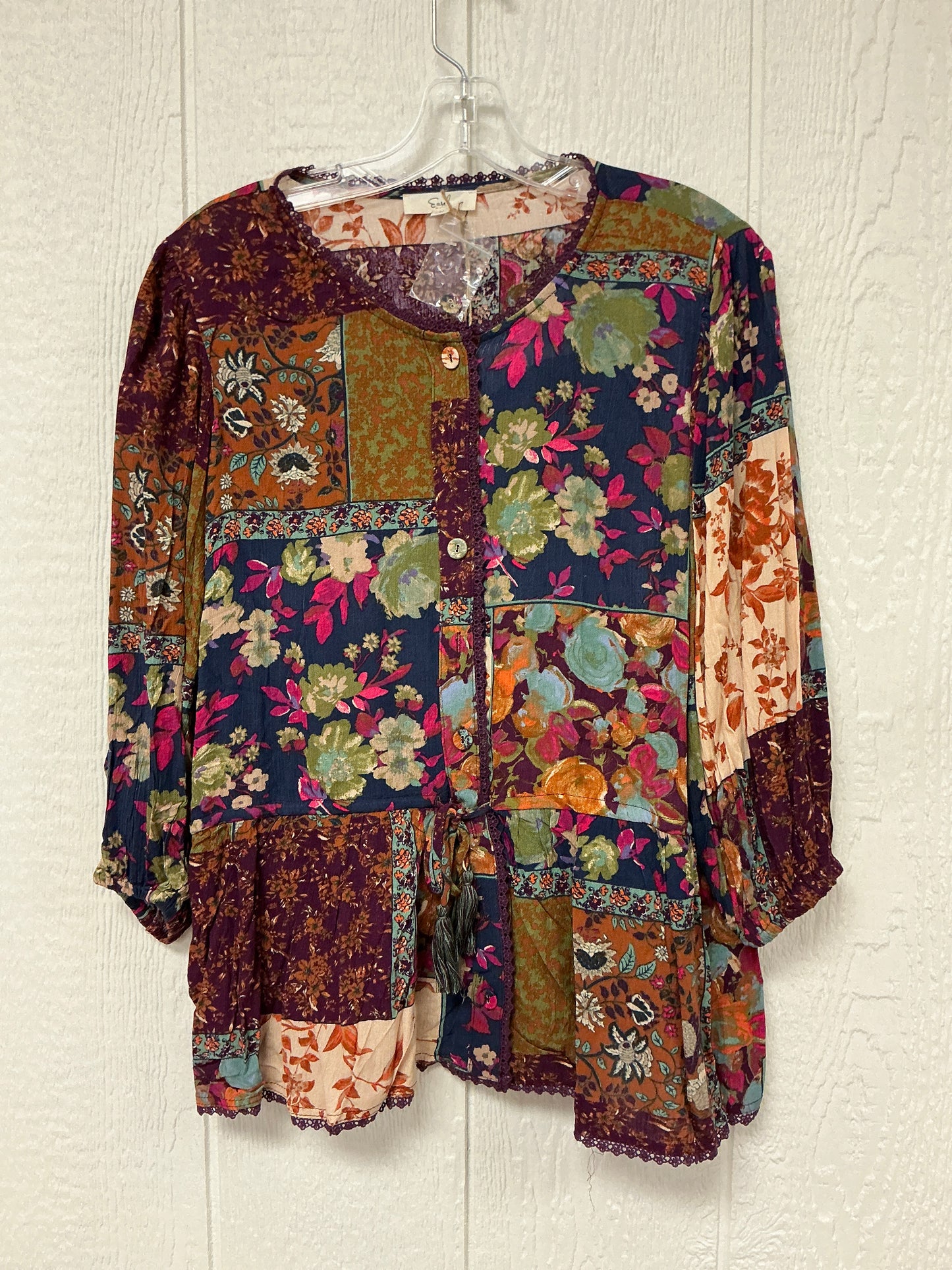 PLUM 3/4 SLV PRINT TOP(ET79014