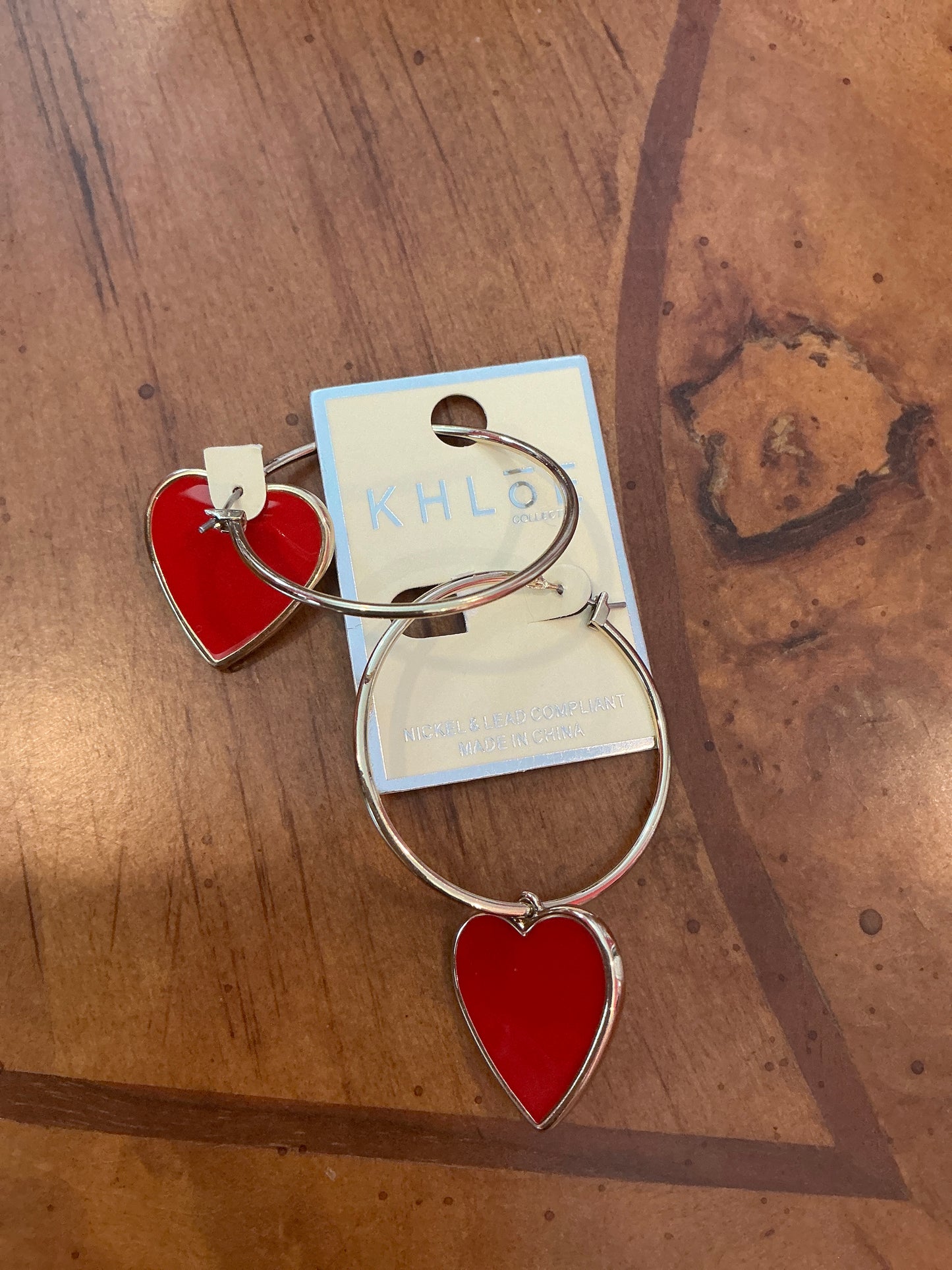 GOLD W/RED HEARTS EARRING