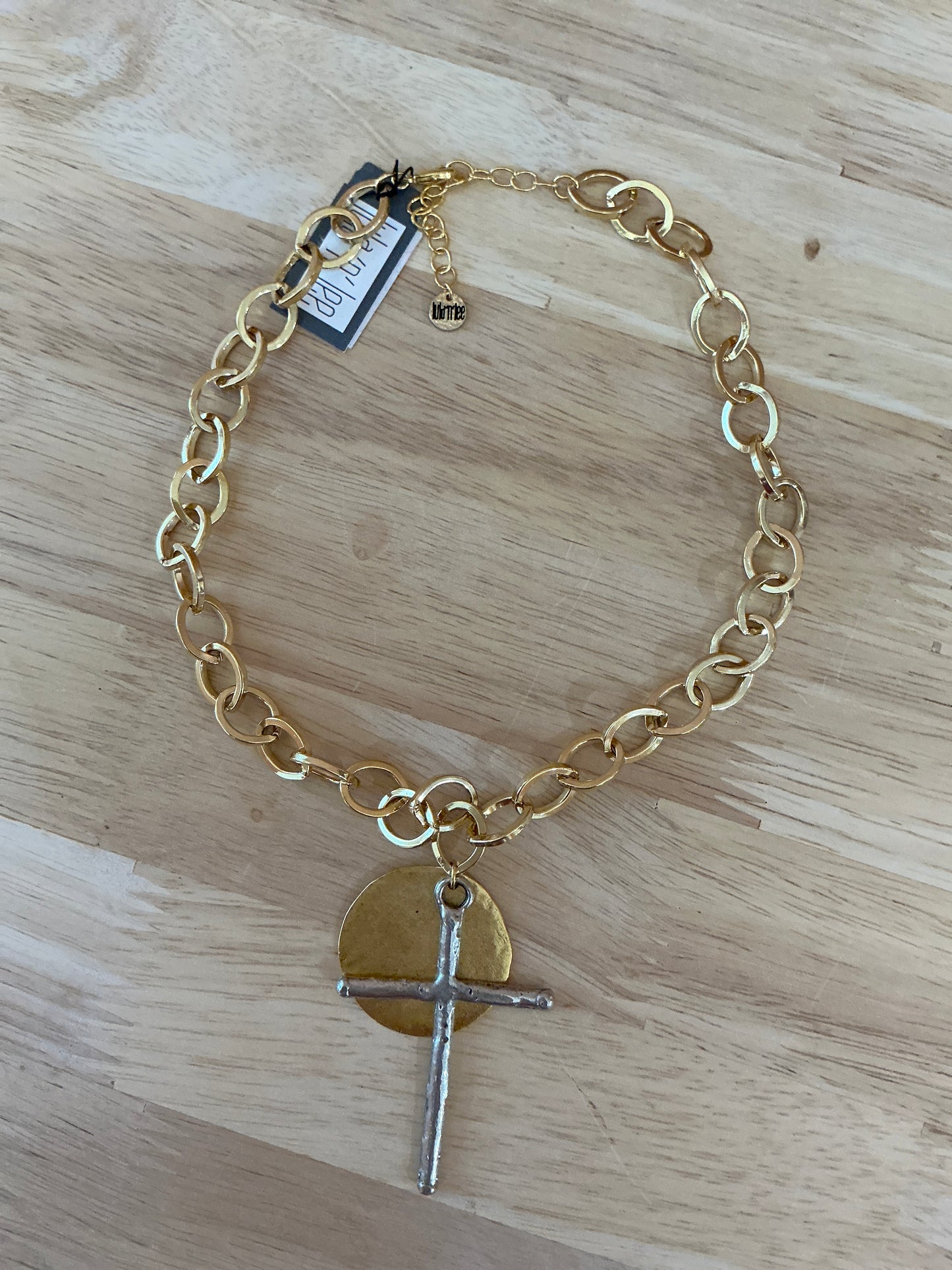 17" GOLD PLATED CHAIN NECK/WITH SILVER CROSS