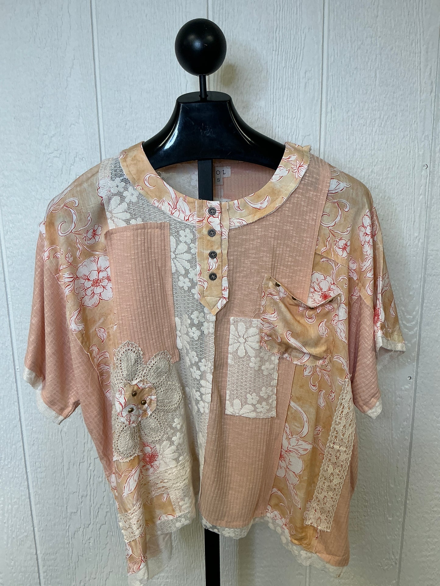CORAL/PEACH SHORT SLV TOP(YKT1394