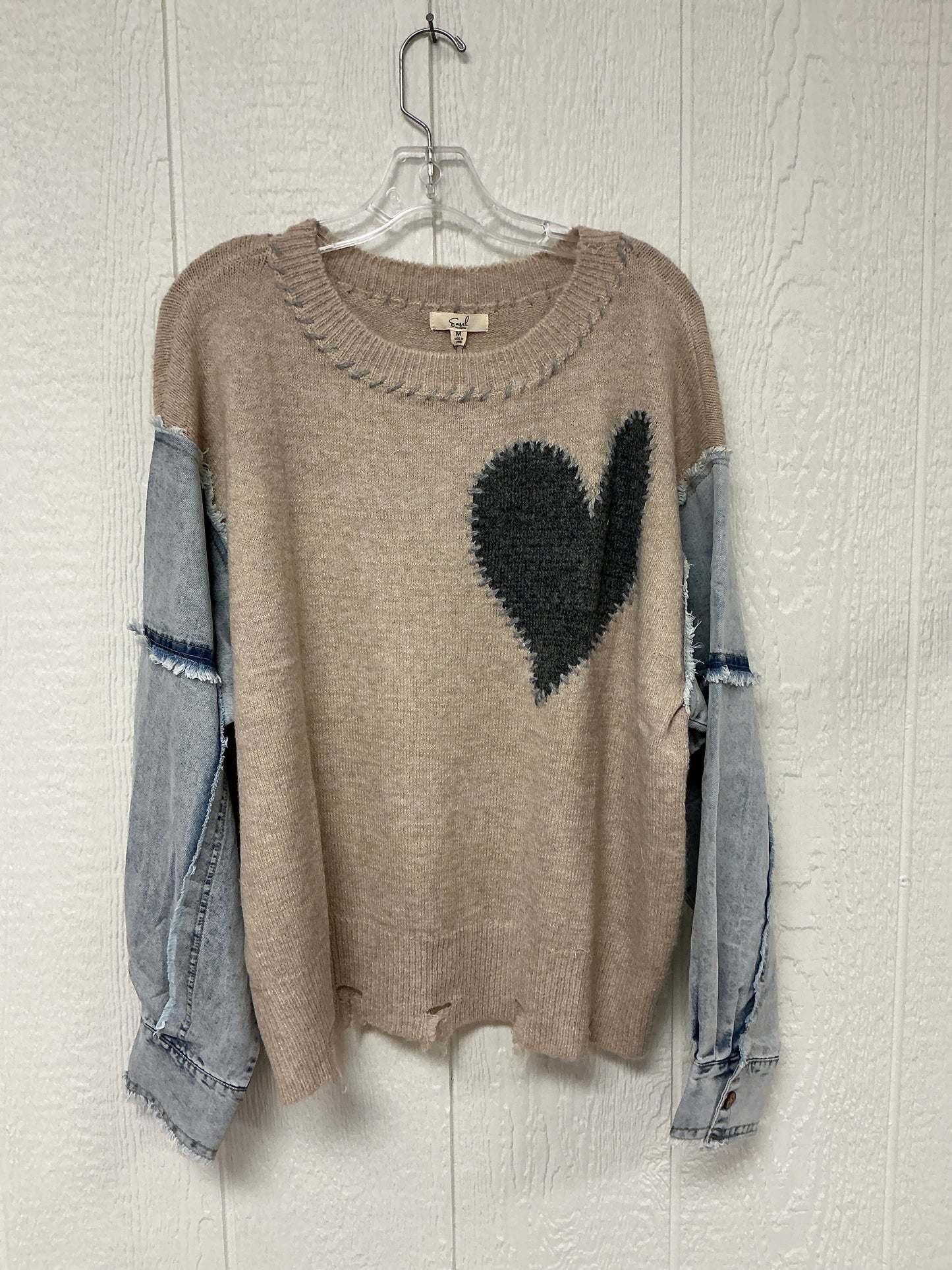 OATMEAL DENIM HEART PATCH