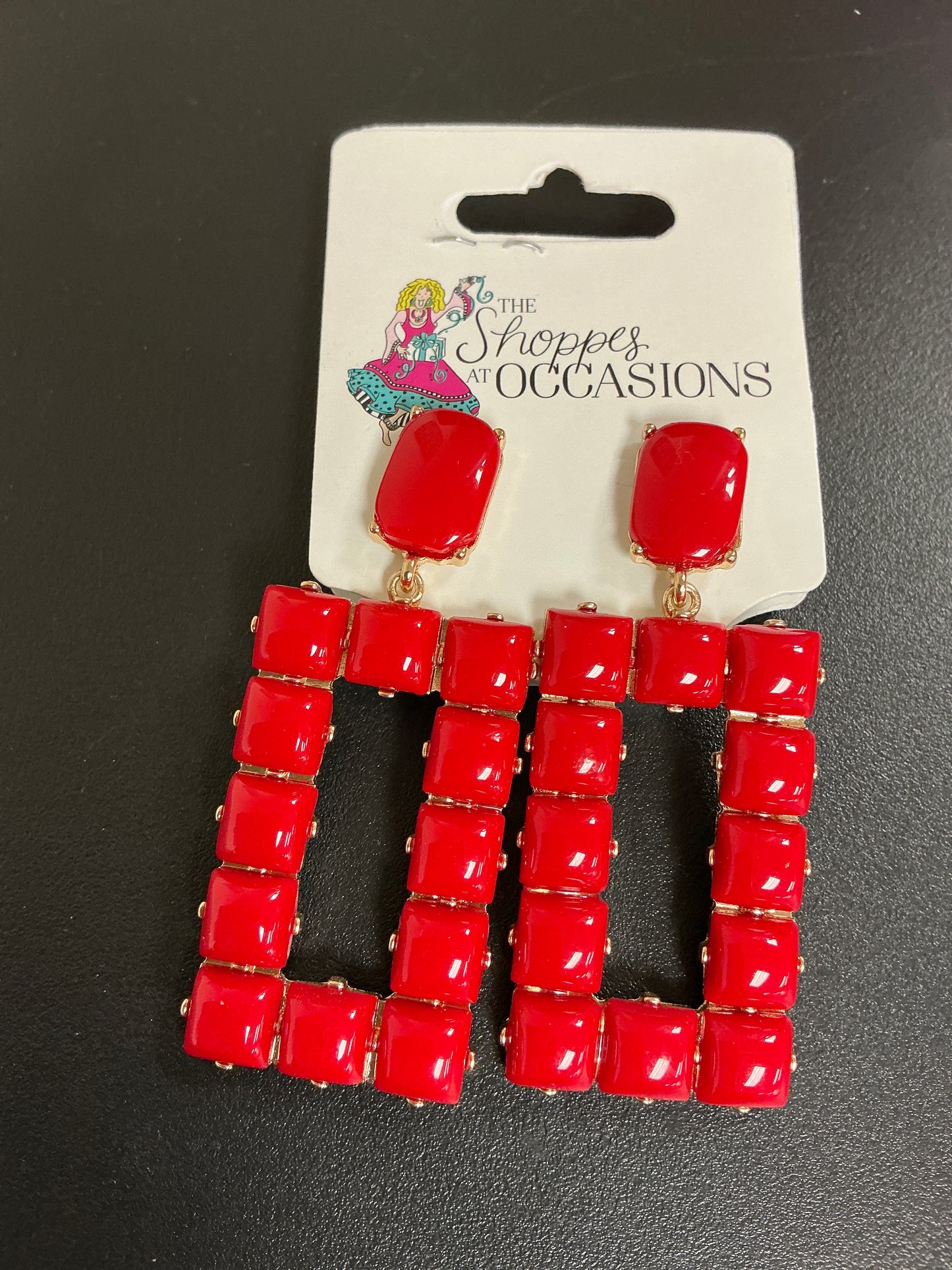 RED RECTANGLE EARRING