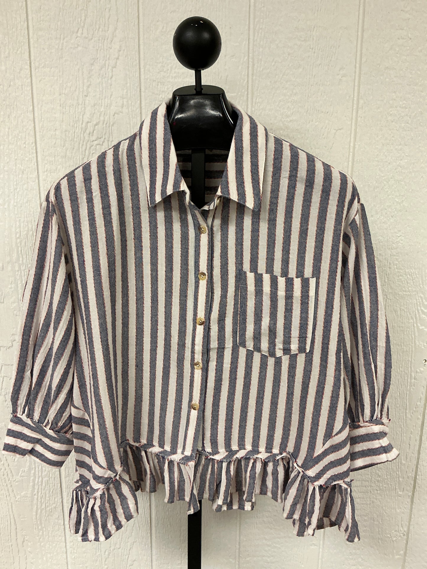 DENIM 3/4 SLV STRIPE TOP(ET28401