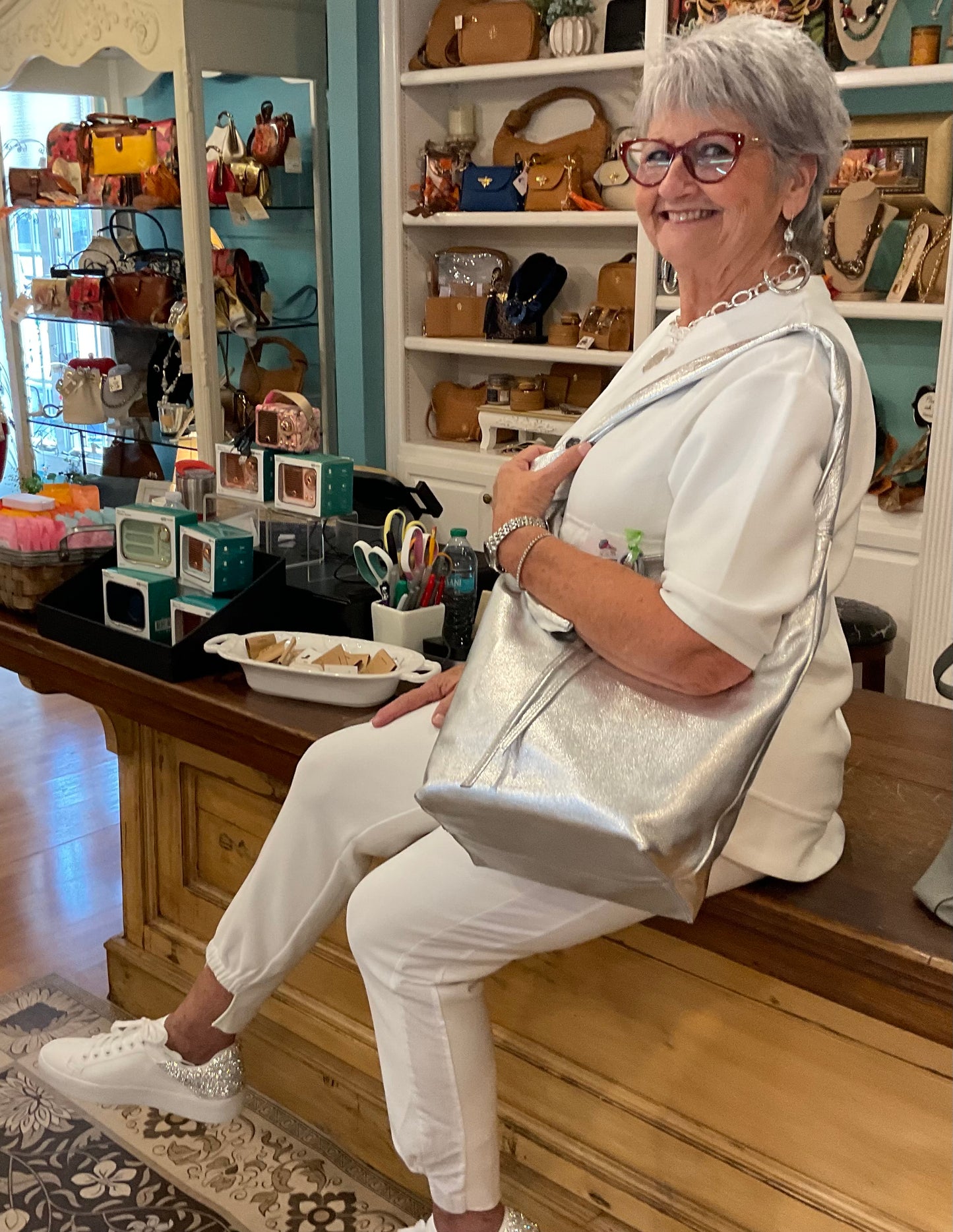 KAREN WHT KNIT CREPE SET