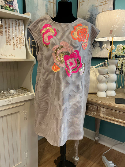 FLOWER SEQUIN DETAIL DRESS(D5842