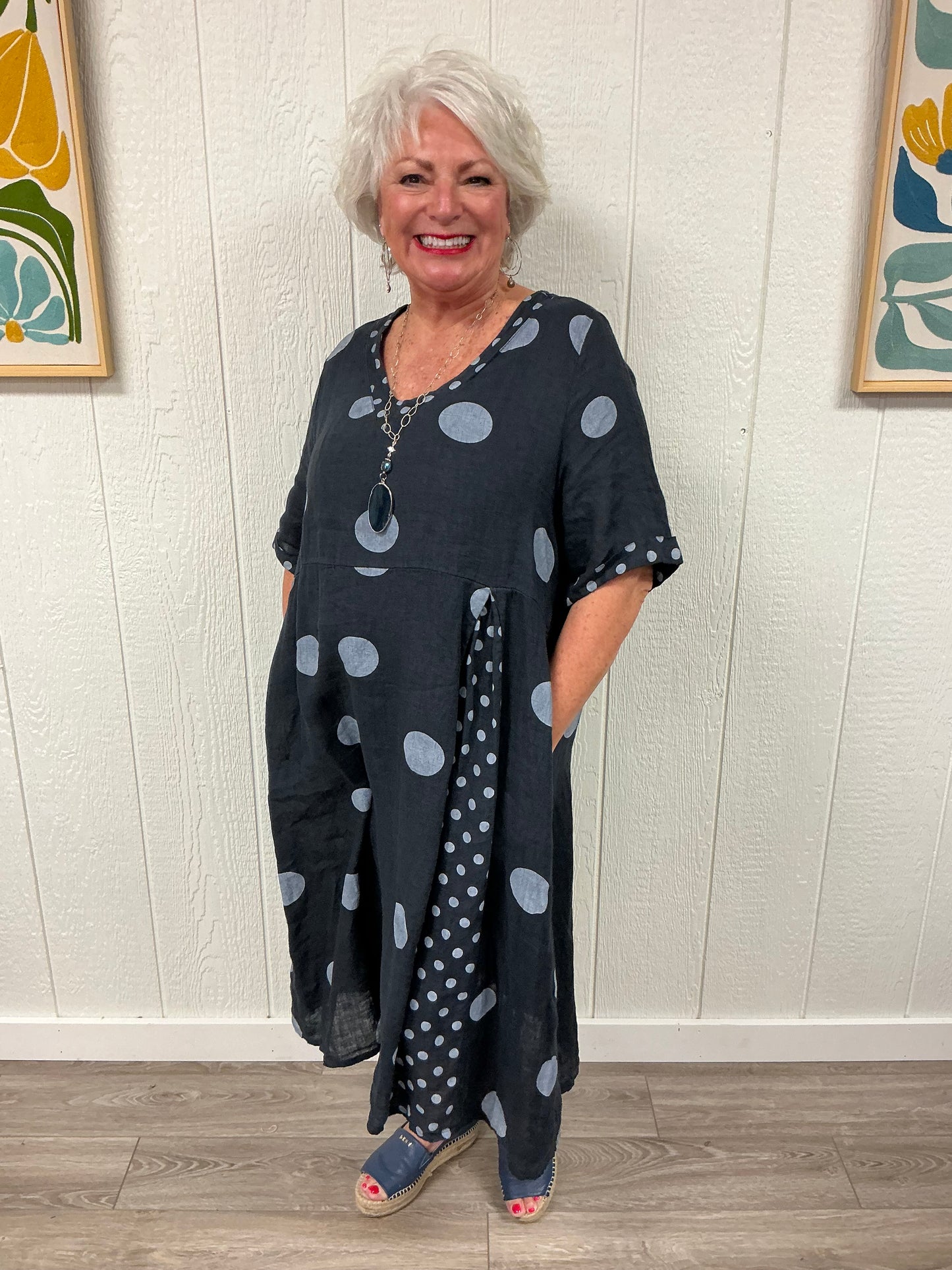 POLKA DOT LINEN DRESS