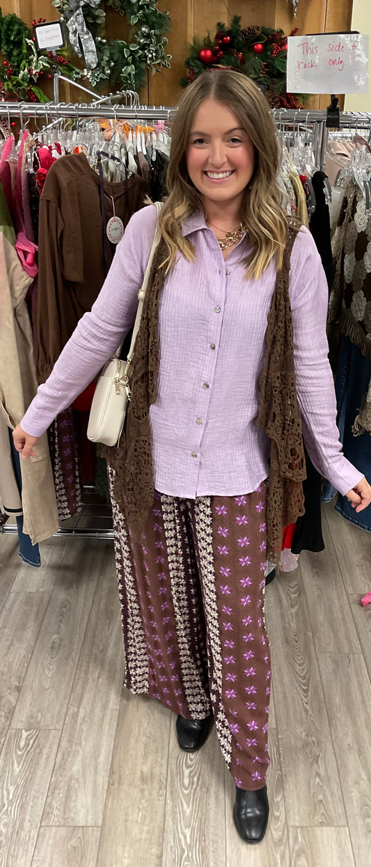 MOCHA BORDER PRINTED PANT (EB90021