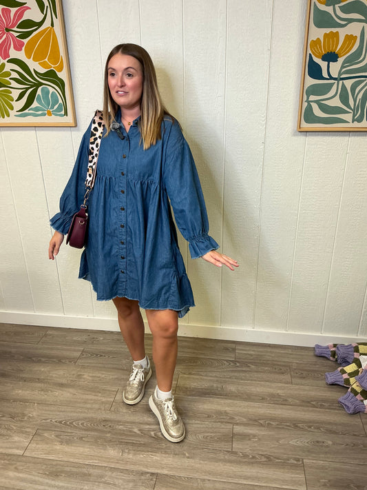 TIERED LONG SLV DRESS