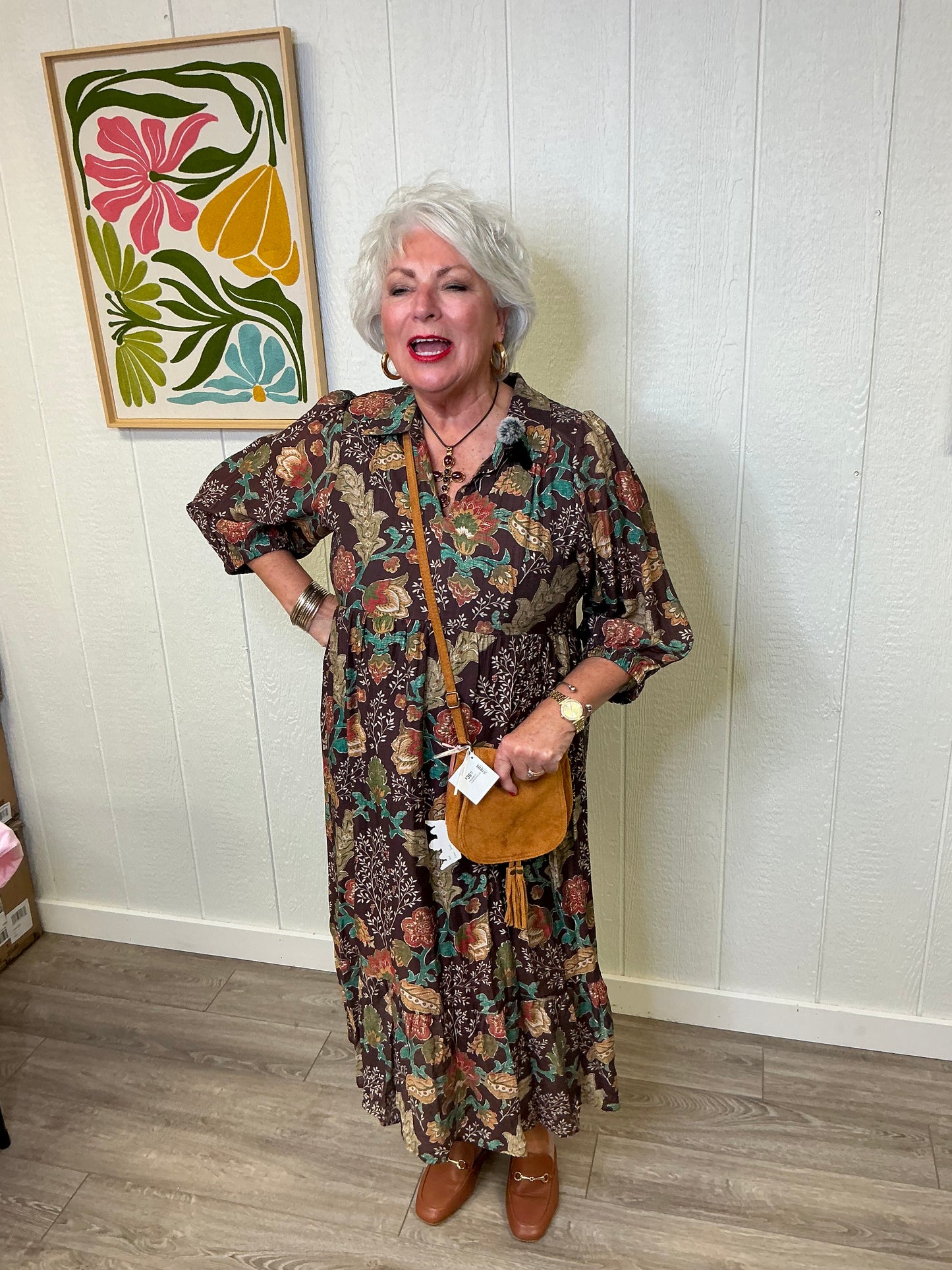BROWN MIX LONG DRESS
