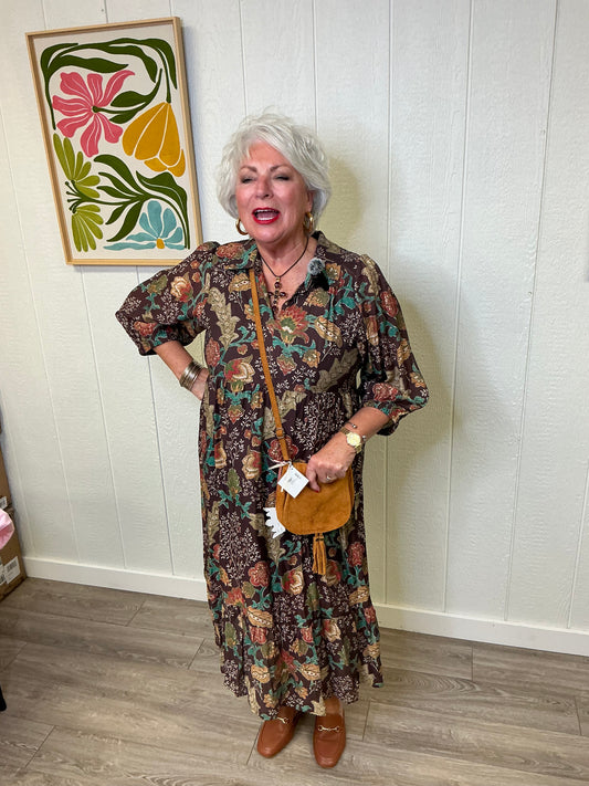 BROWN MIX LONG DRESS