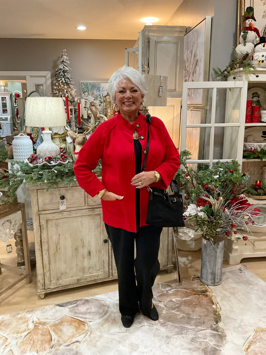 RED LONG SLV KNIT JKT