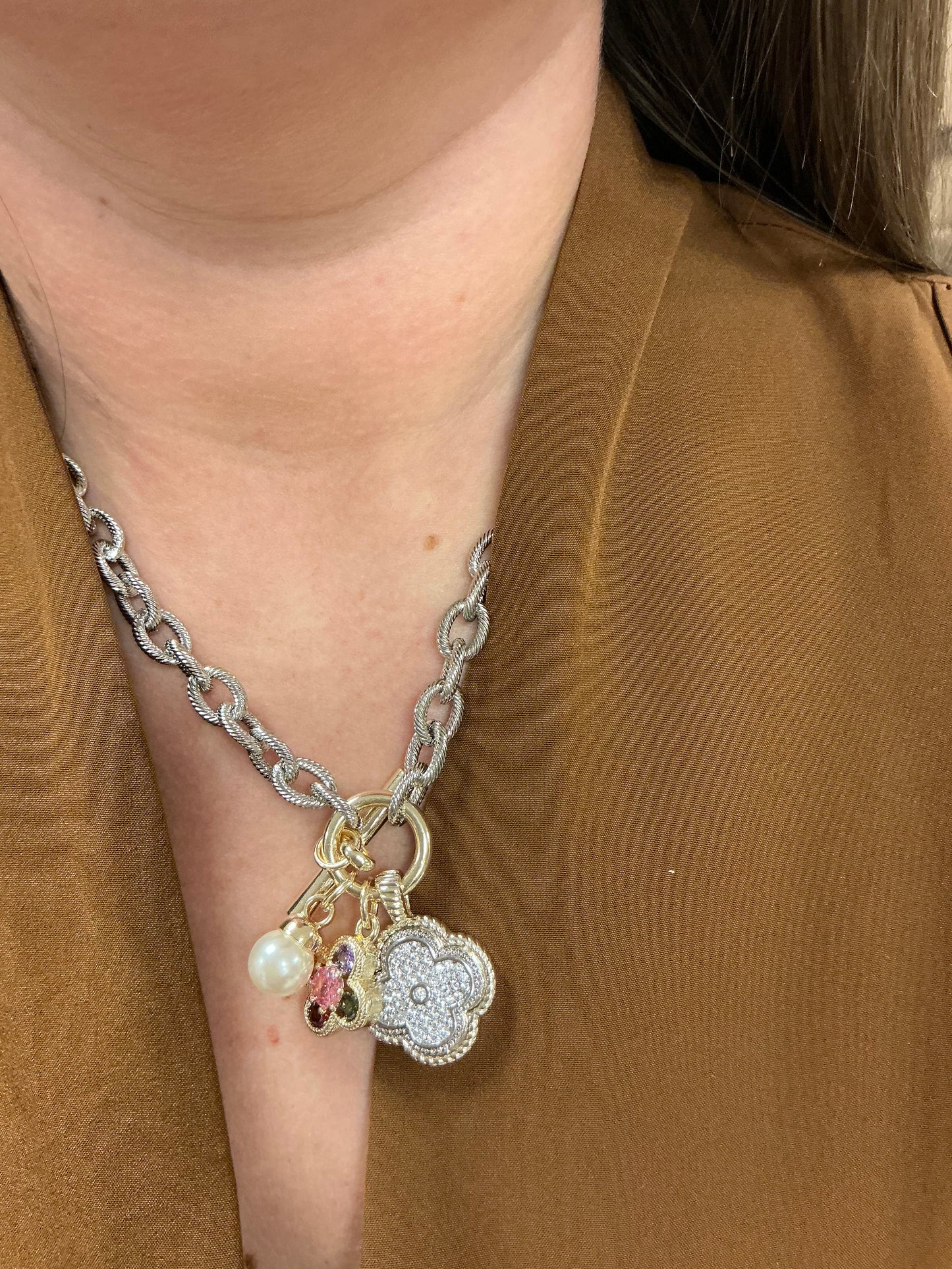 GOLD PLATED CZ PAVED STONE NECK