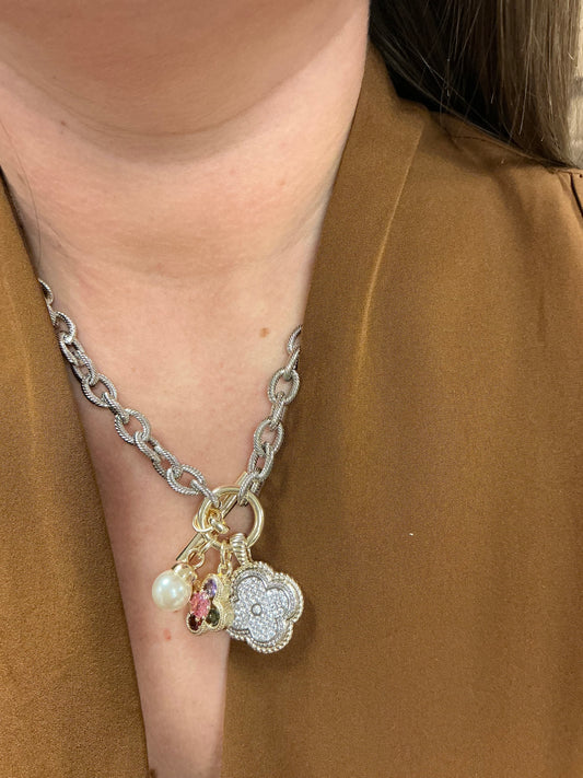 GOLD PLATED CZ PAVED STONE NECK