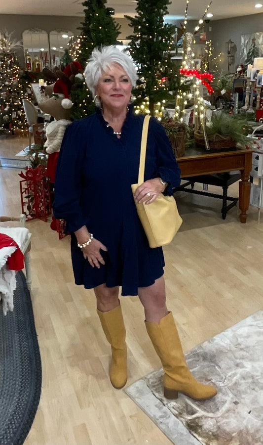 NAVY CORDUROY DRESS (K1159