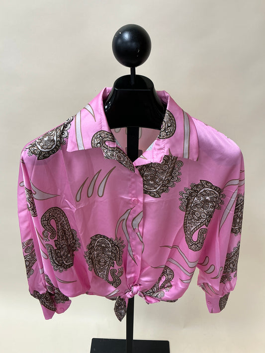 PRINT BUTTON BLOUSE/WASTE TIE (8180