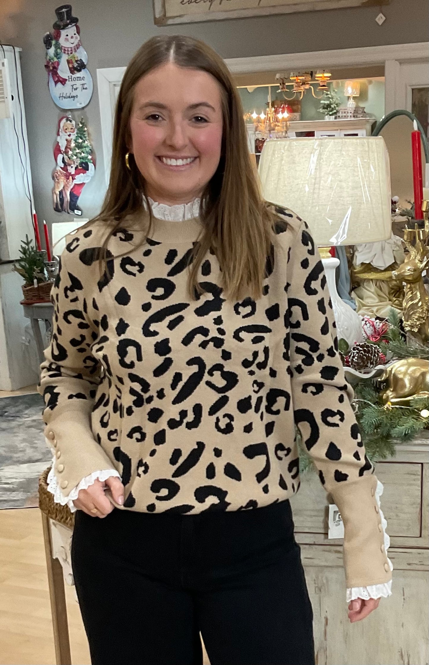 LEOPARD PRINT CUFF SLV SWEATER