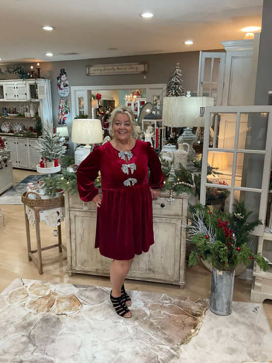 FIERY RED BOWKNOT HIGH WAIST DRESS