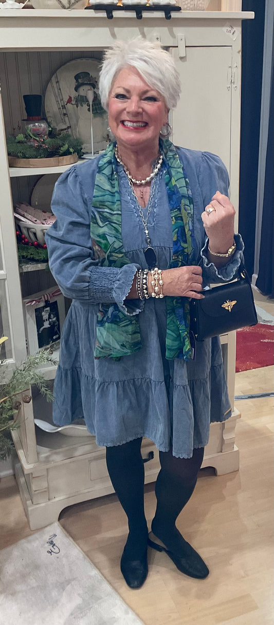 BLUE CORDUROY MINI DRESS