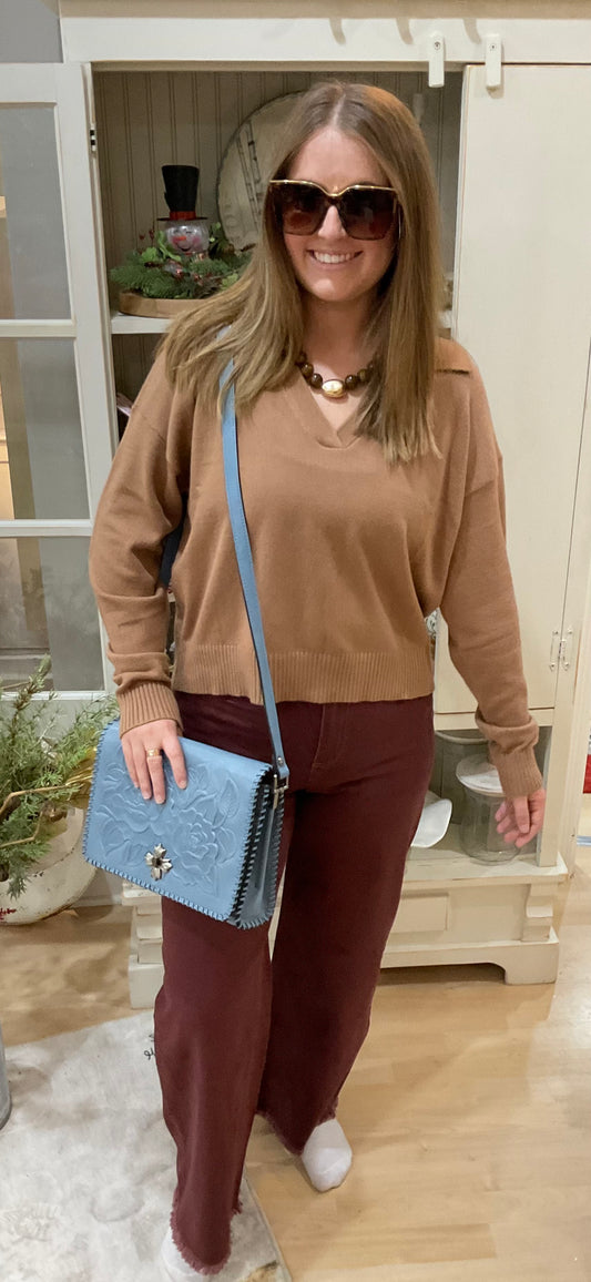 SWEATER KNITTED TOP W/COLLAR