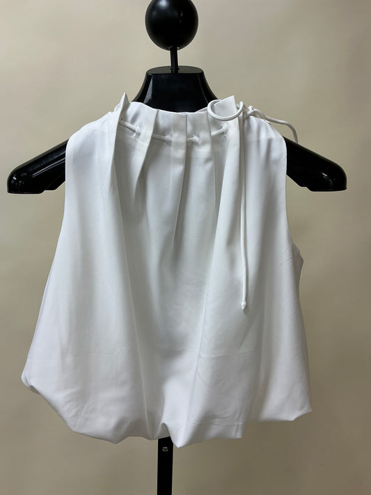 SHORT BUBBLE TOP W/TIE NECK