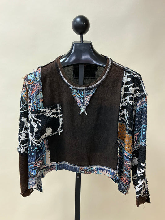 FLORAL, ROUND NECK BALOON SLV TOP