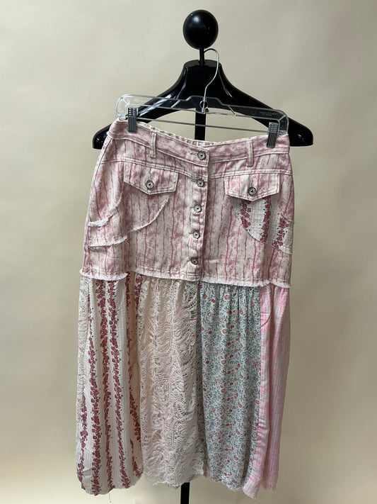 MAXI TIERED SKIRT/PINK MIXED