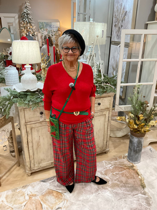 PLAID WIDE LEG PULL ON PANT