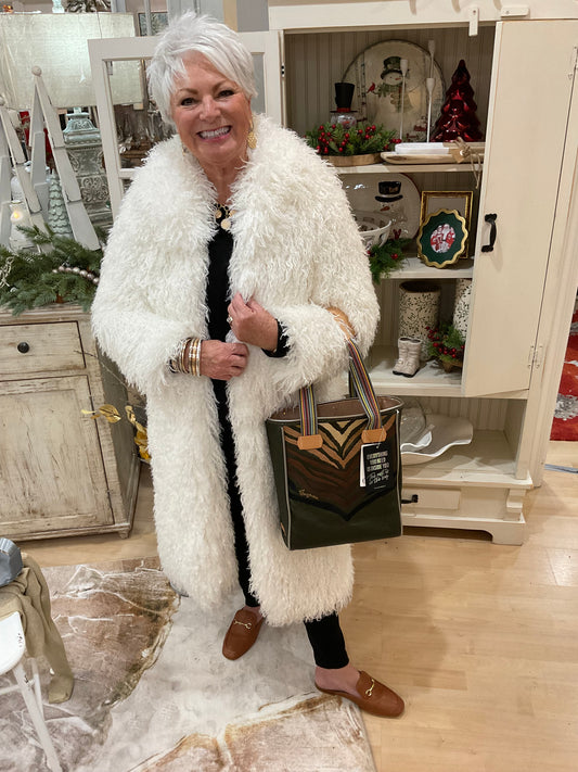 MONGOLIAN WHITE FAUX FUR COAT