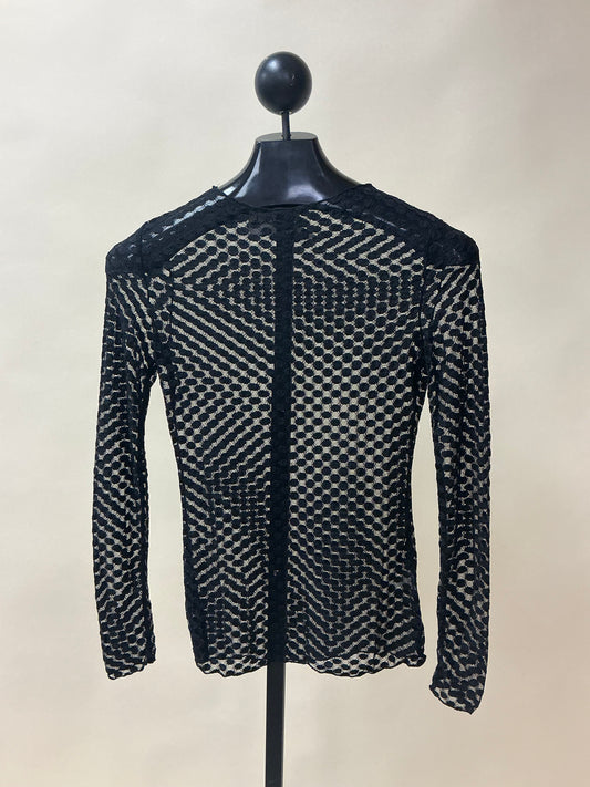 LONG SLV ROUND NCK LACE MESH TOP