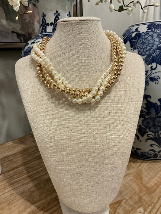 4 ROW HALF/HALF FAUX PEARL NCK