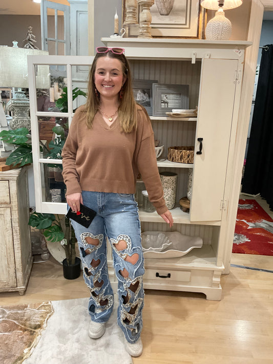 WASHED HEART COUTOUT JEAN