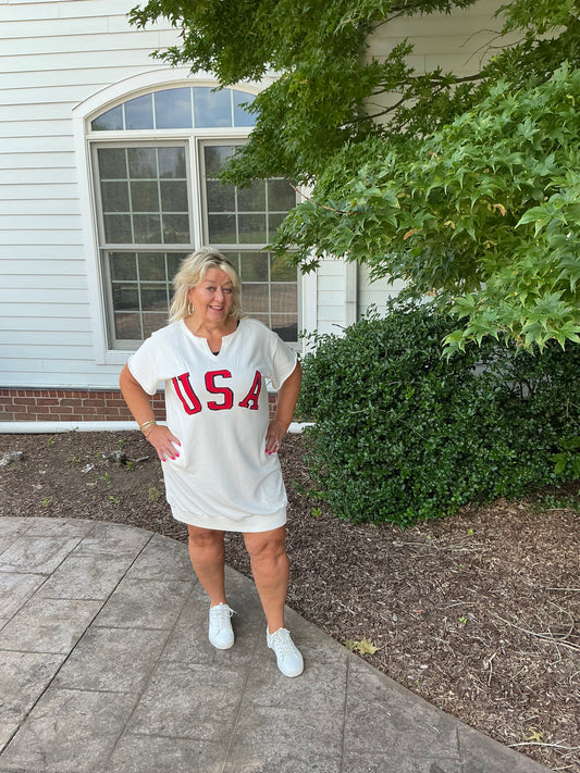 USA APPLIQUE SWEATSHIRT DRESS (ID17348