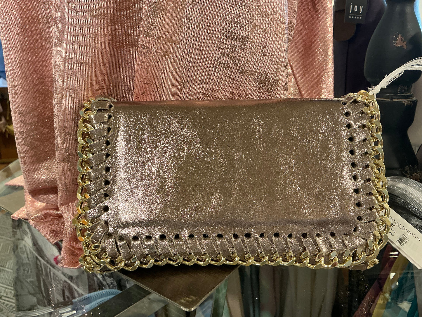 LEATHER BAG W/GOLD CHAIN(GF0389