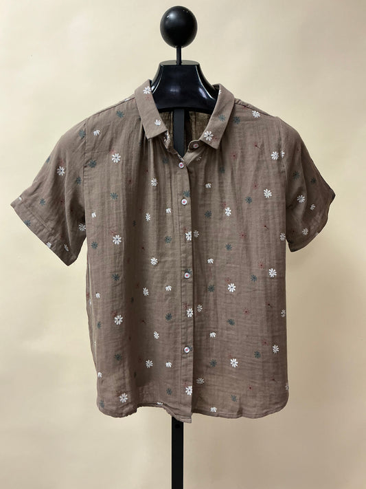 LAPEL PRINTED SHORT SLV SHIRT