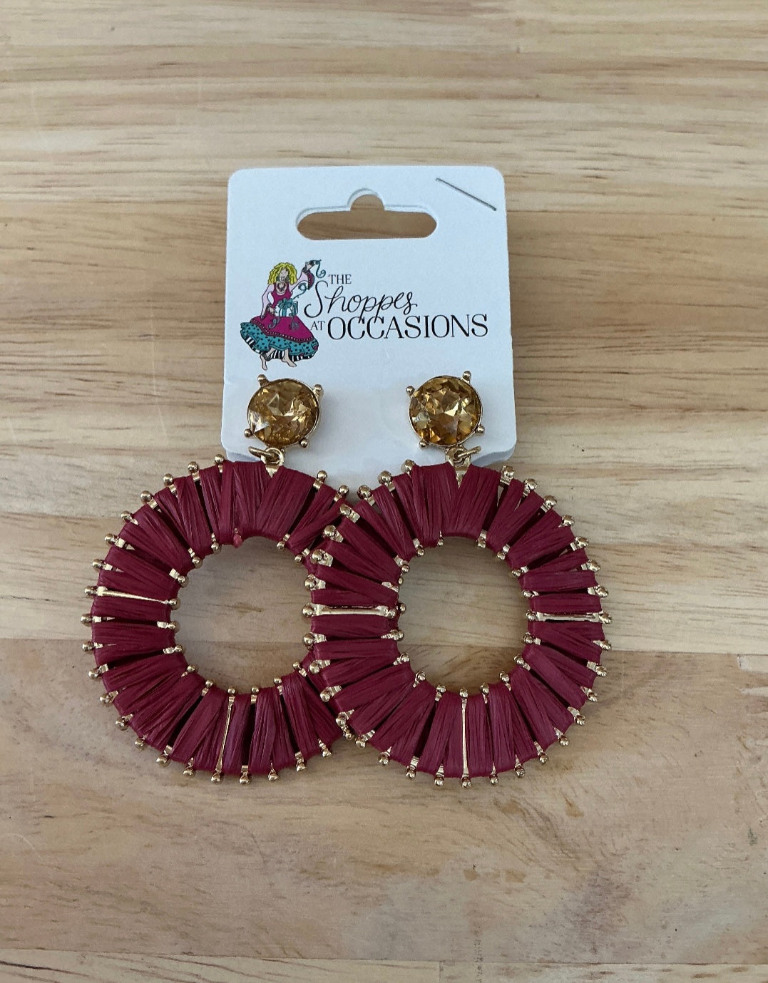 RHINESTONE/RAFFIA EARRINGS
