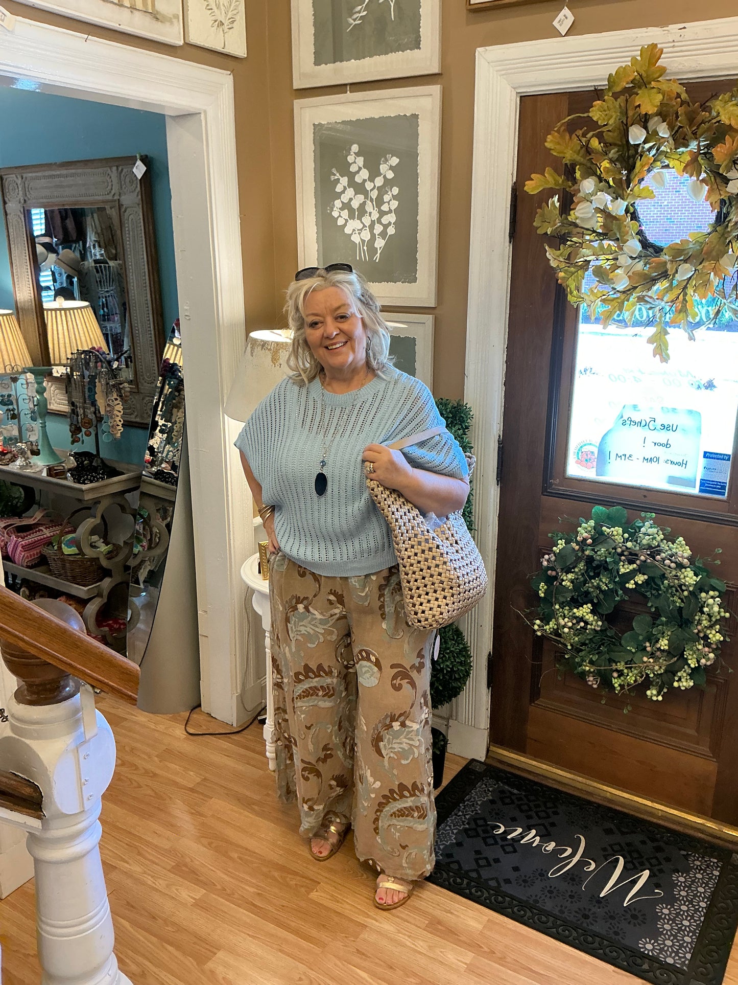 LINEN ABSTRACT PRINT PANTS