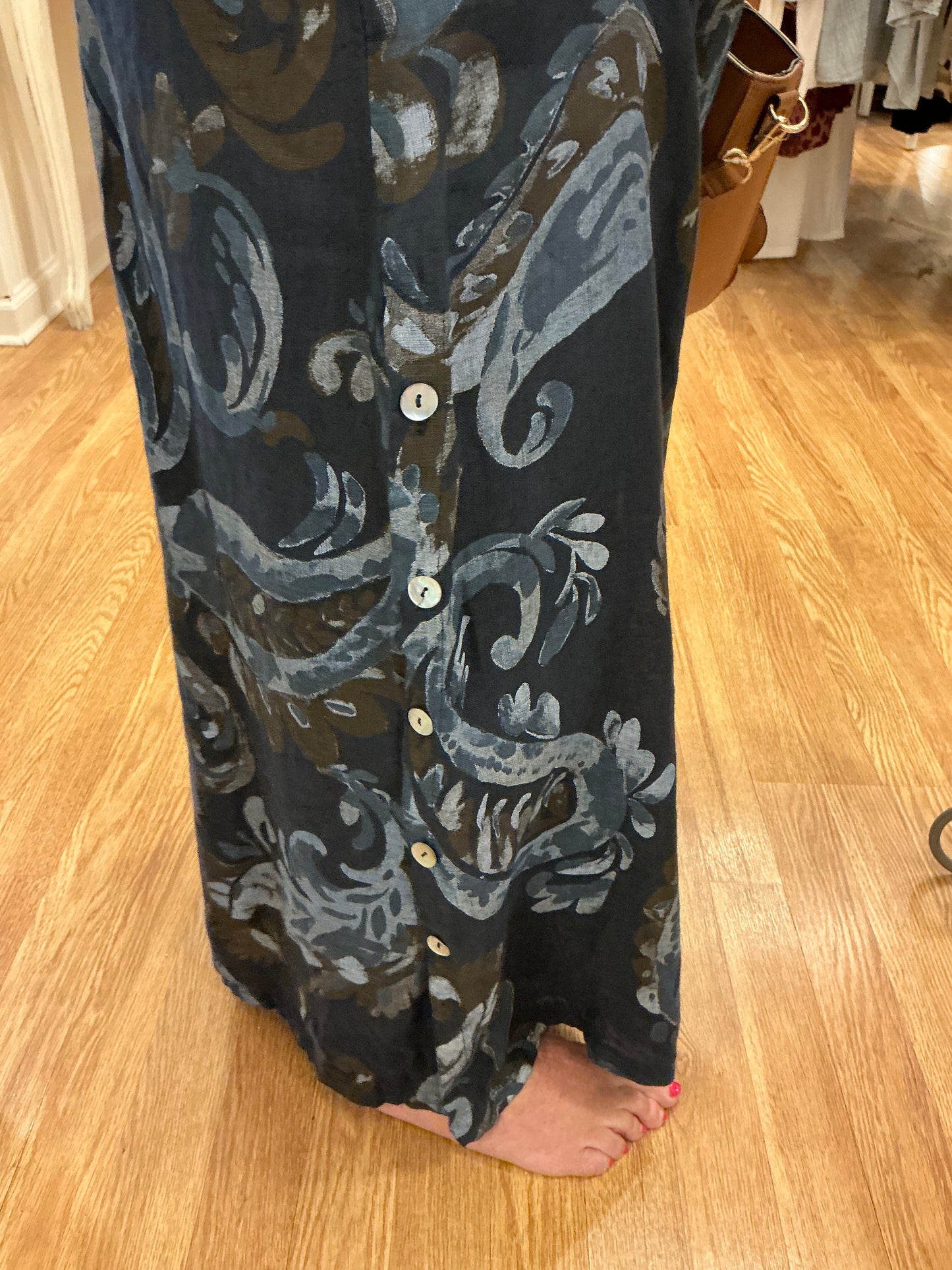 LINEN ABSTRACT PRINT PANTS