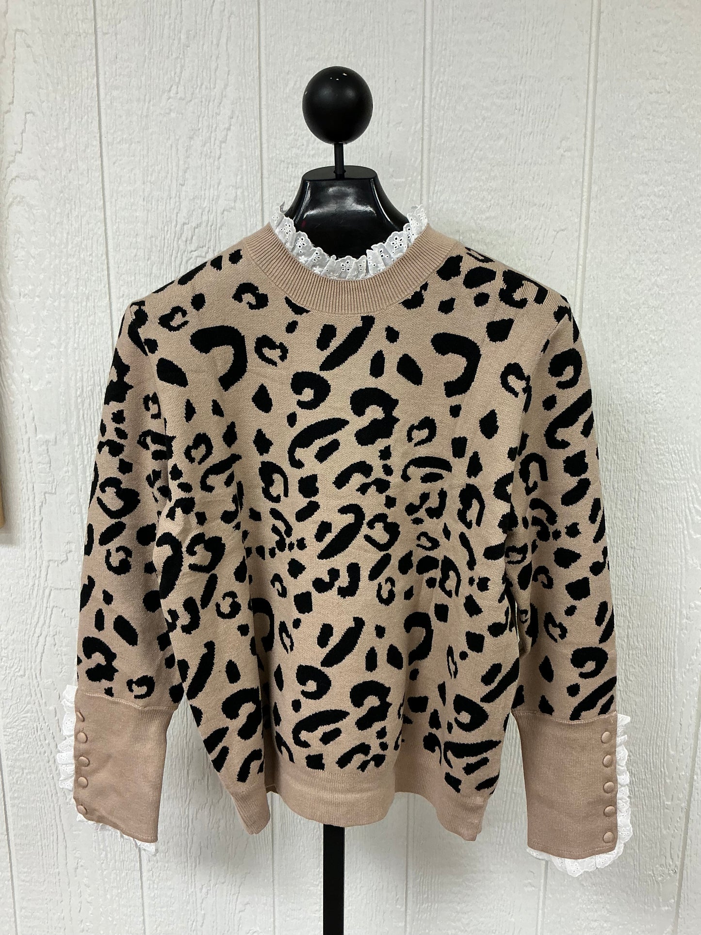 LEOPARD PRINT CUFF SLV SWEATER